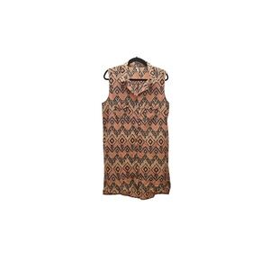 Live 4 Truth Peach Geometric Ikat Sleeveless Button Down Tunic Dress‎ Large